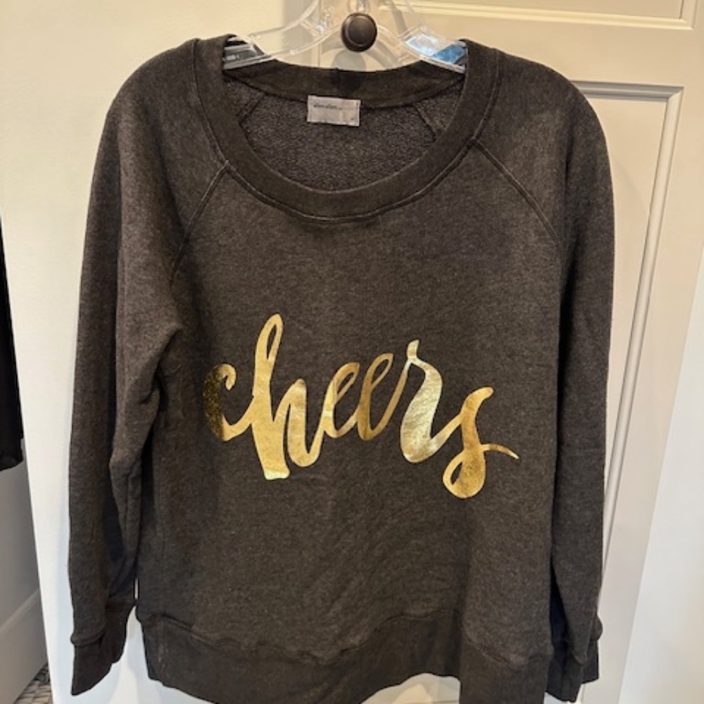 Allen Allen weathered charcoal gray CHEERS sweatshirt in medium.